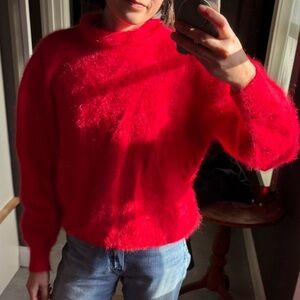 Vintage Orly Red Angora Wool Fuzzy Sweater